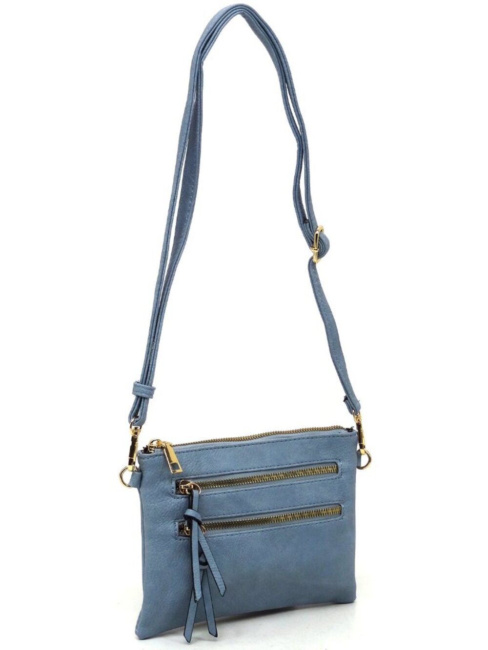 Fashion Multi Zipper Clutch Crossbody Bag - Blue